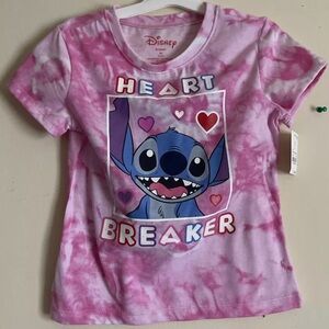 Disney Lilo&Stitch Girls XS 4/5 Pink Tie-Dyed 'Heart Breaker T-Shirt Valentine’s